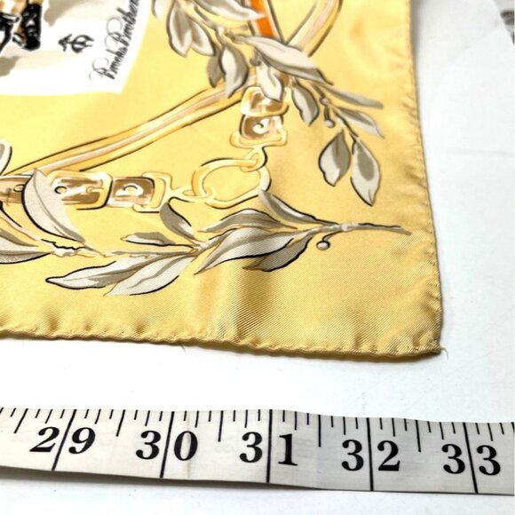 Brooks Brothers Equestrian Silk Scarf 34" Square Tan & White Gold Accents 55f - Picture 5 of 7